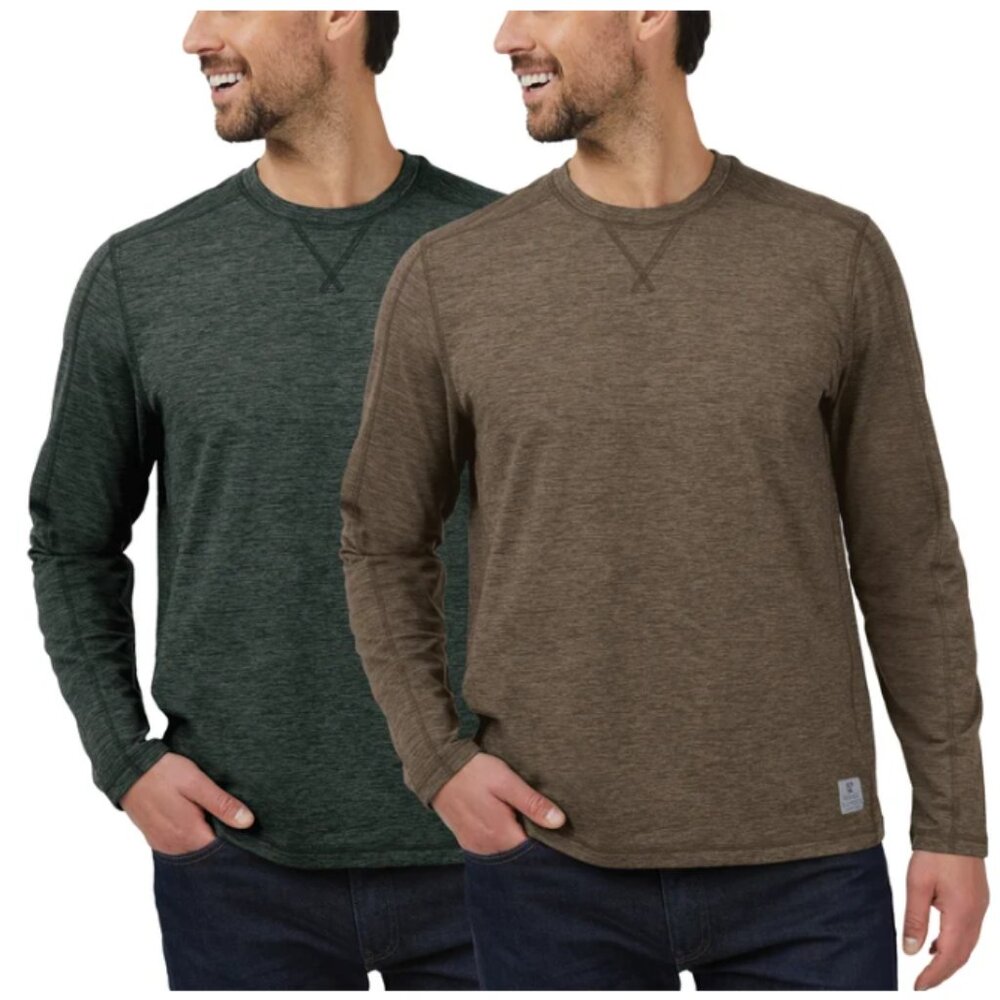 Rugged Elements Men's Green and Brown Long Sleeve Crew Tee, 2-pack Size Small